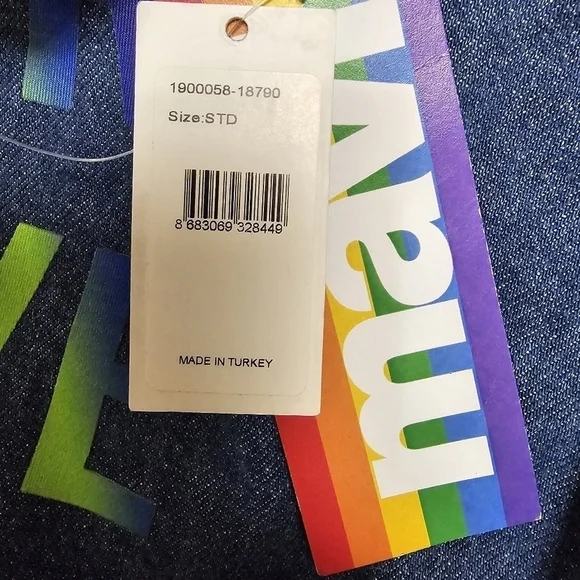 NWT Mavi Rainbow Denim Tote Dump Bag Carryall All For Love 100% Cotton - Picture 9 of 9